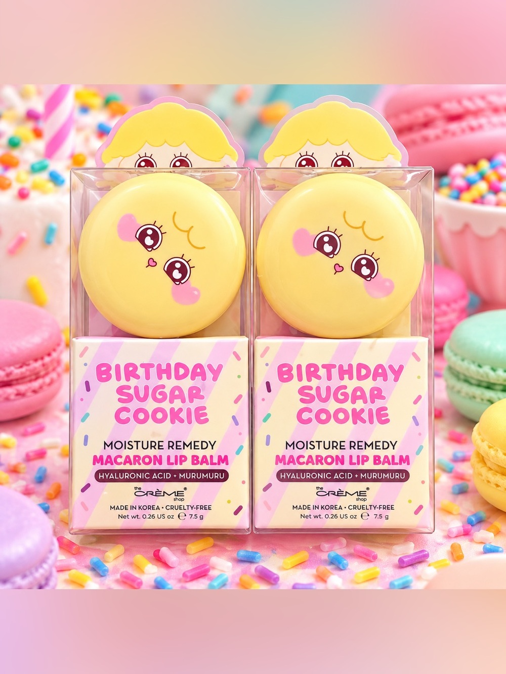 🍪 The Crème Shop Birthday Sugar Cookie Macaron Lip Balm – 2 Pack